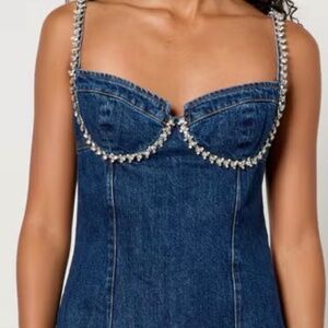 Self Portrait  Diamante Denim Mini Dress